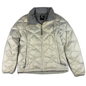 The North Face Alis 550 Down Jacket Womens M Ivory Diamond Quilted Full Zip